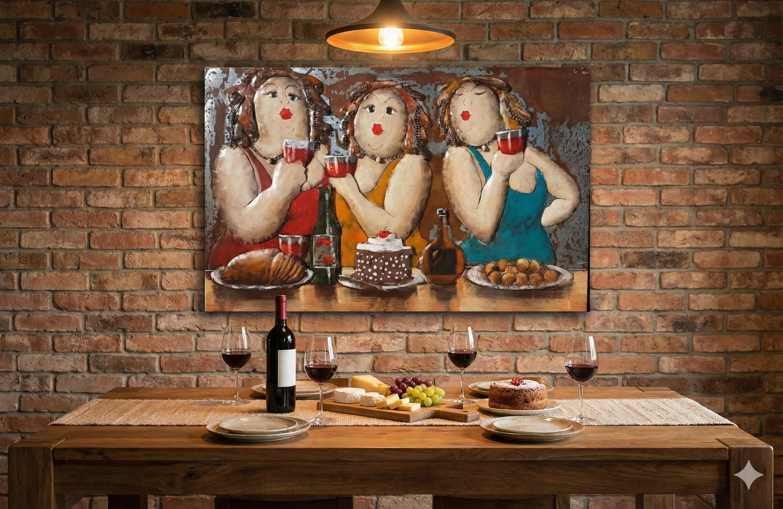 3D metaalschilderij 3 dikke dames 80x120cm eliassen.nl