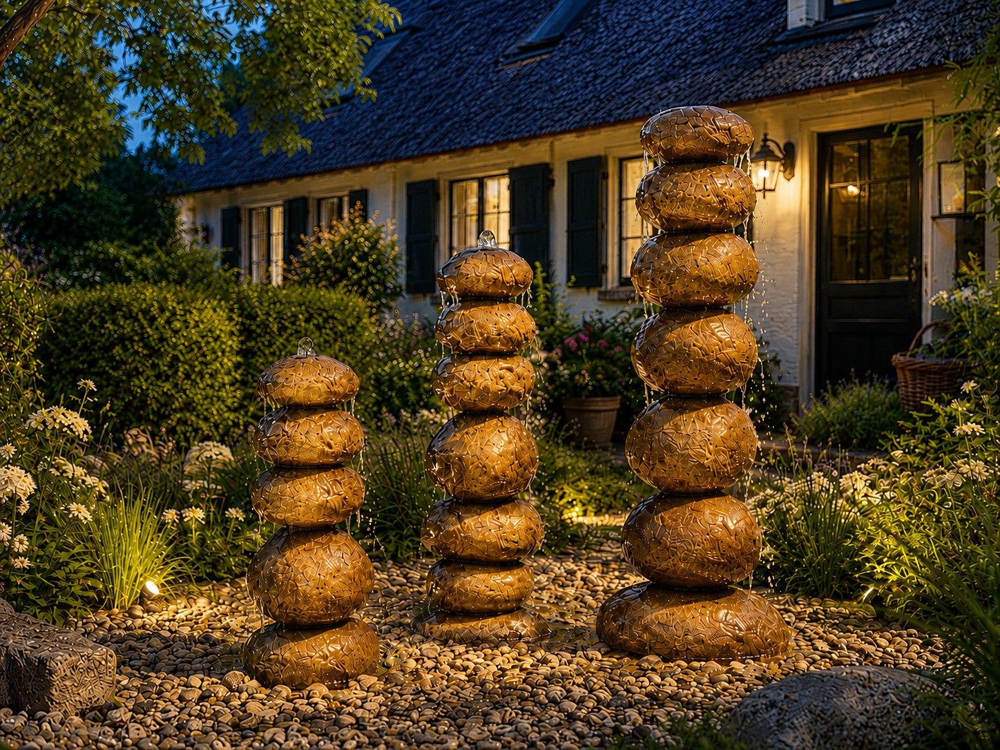 Brown stone water fountain Stone Towers in 4 sizes