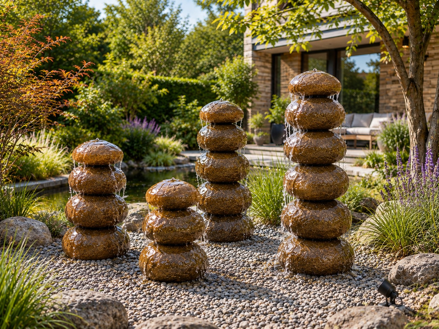 Brown stone water fountain Stone Towers in 4 sizes