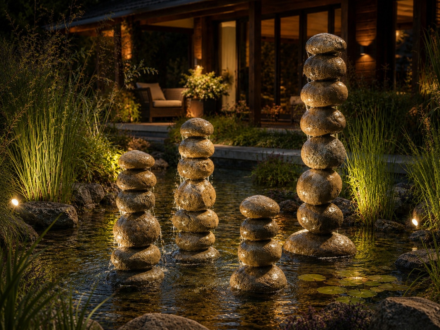 Brown stone water fountain Stone Towers in 4 sizes