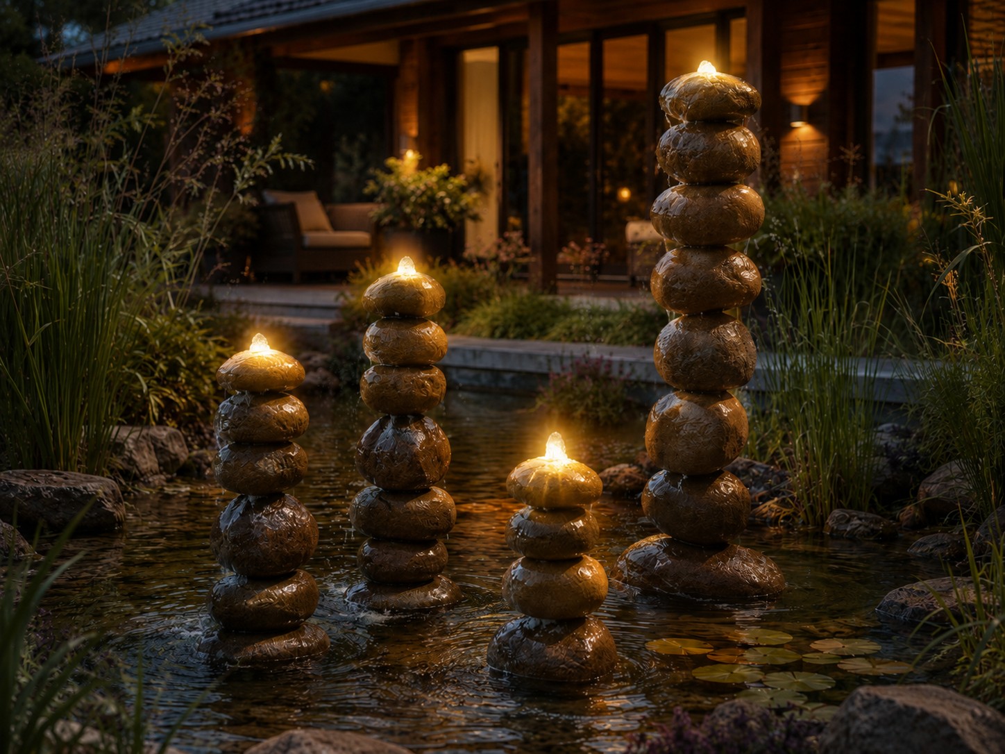 Brown stone water fountain Stone Towers in 4 sizes