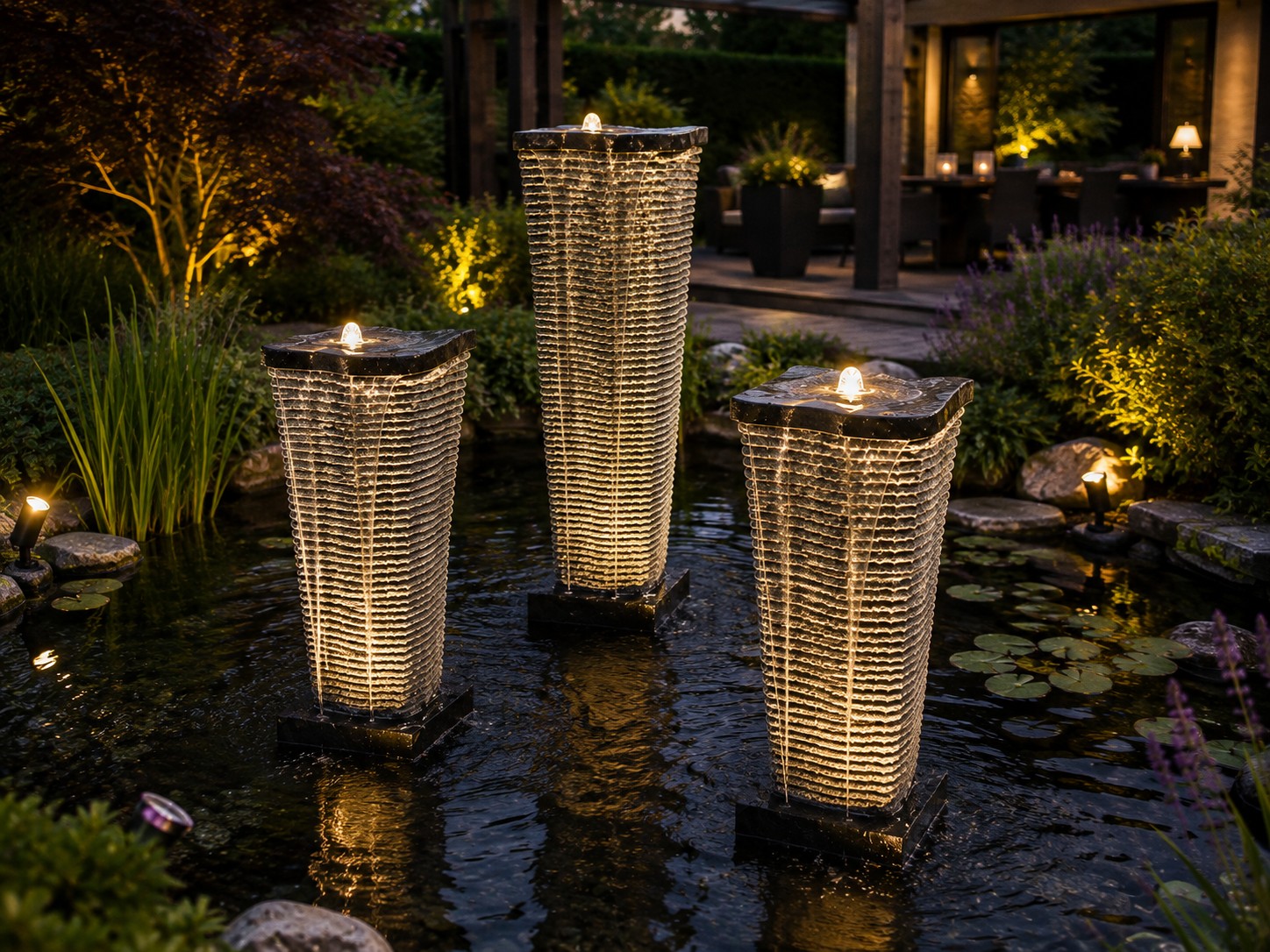 Schwarze solide Wassersäule aus Granit Play in 4 Größen