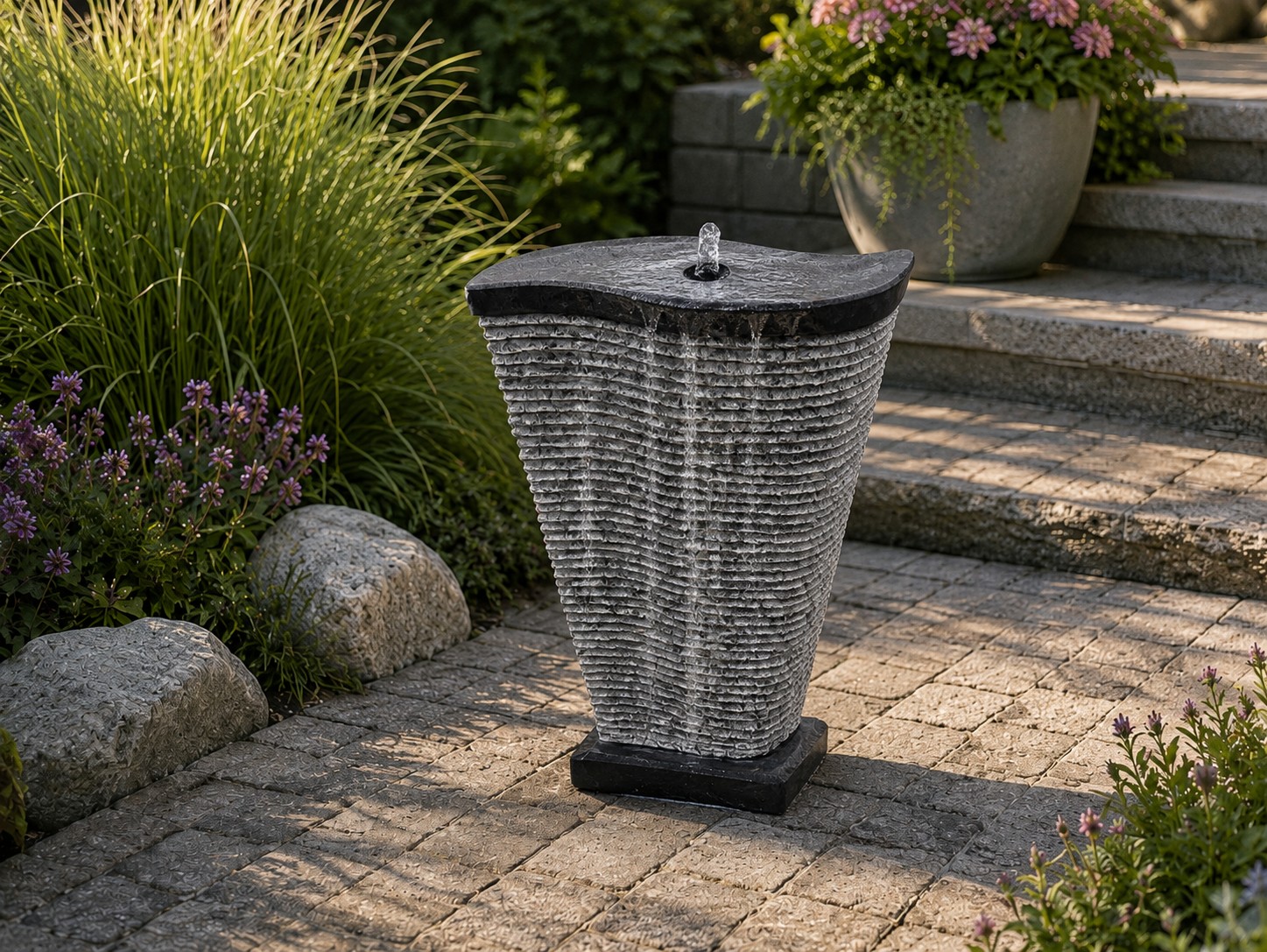 Schwarze solide Wassersäule aus Granit Play in 4 Größen