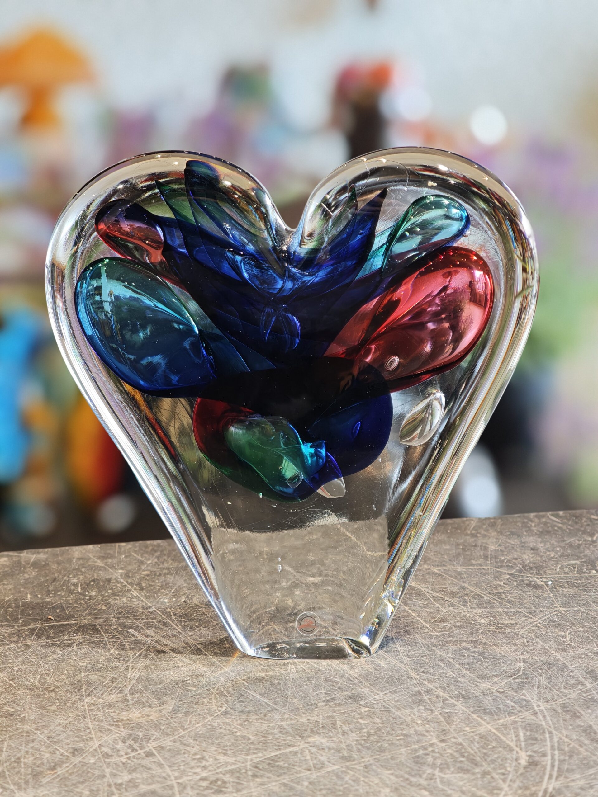 Glazen object Hart rood/groen/blauw 20cm