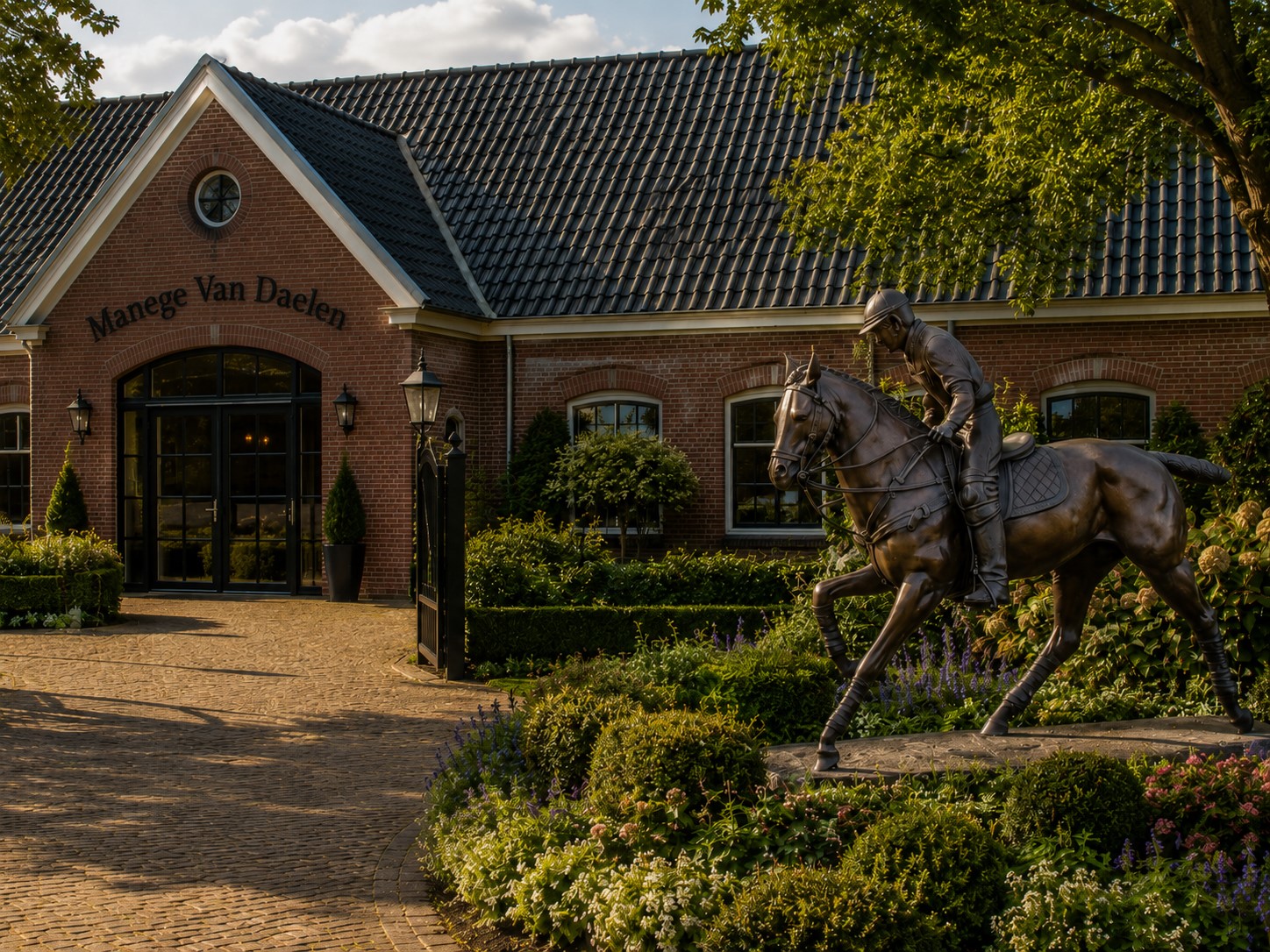 Bronzen jockey op een paard