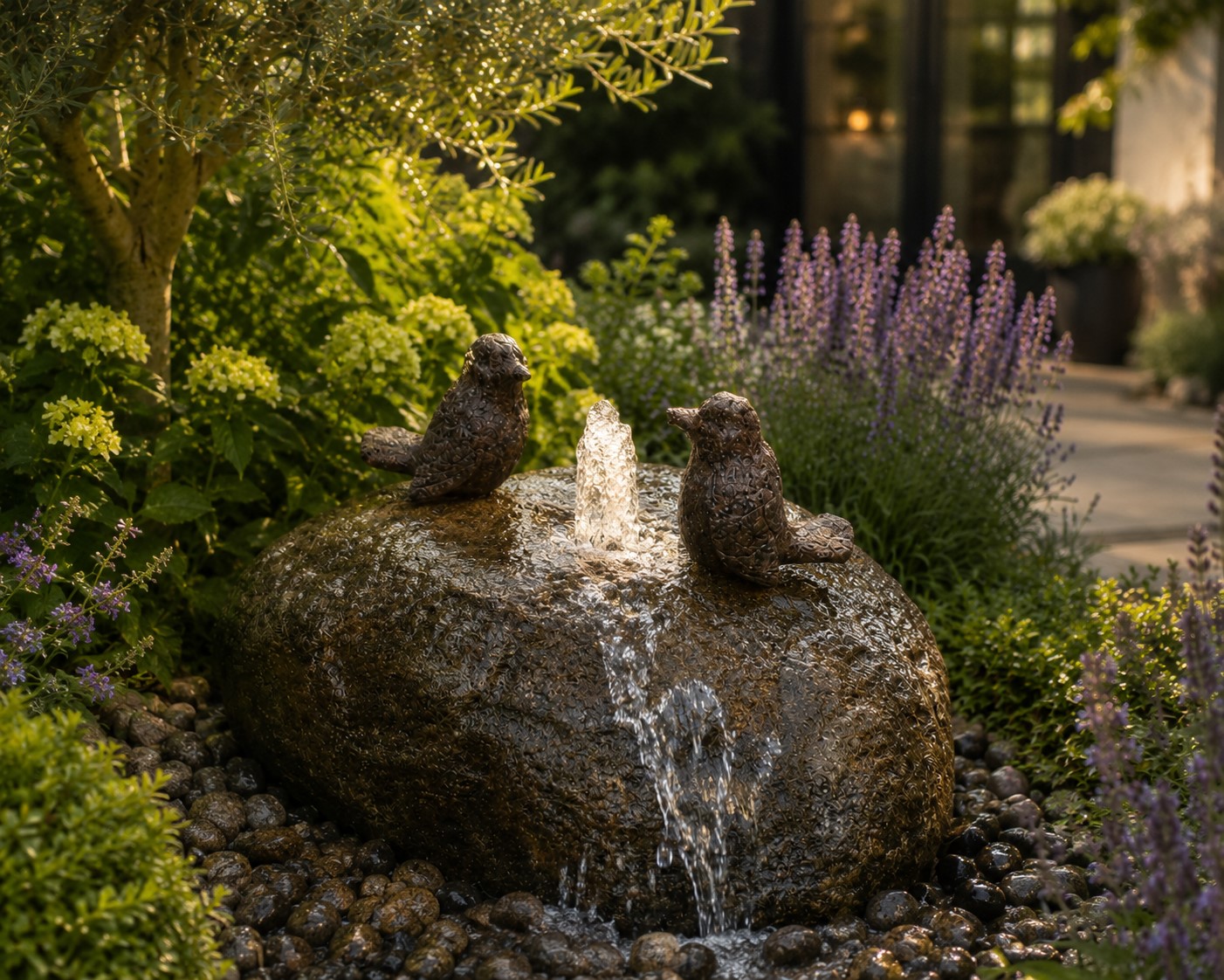 waterornament steen met vogeltjes - Eliassen.nl