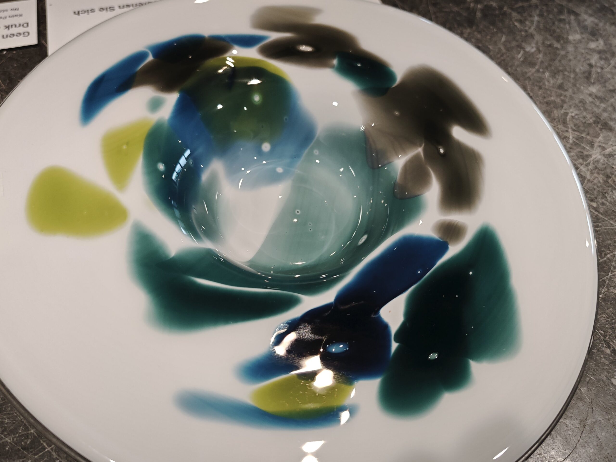 Glazen schaal Monet groen/geel 40cm.