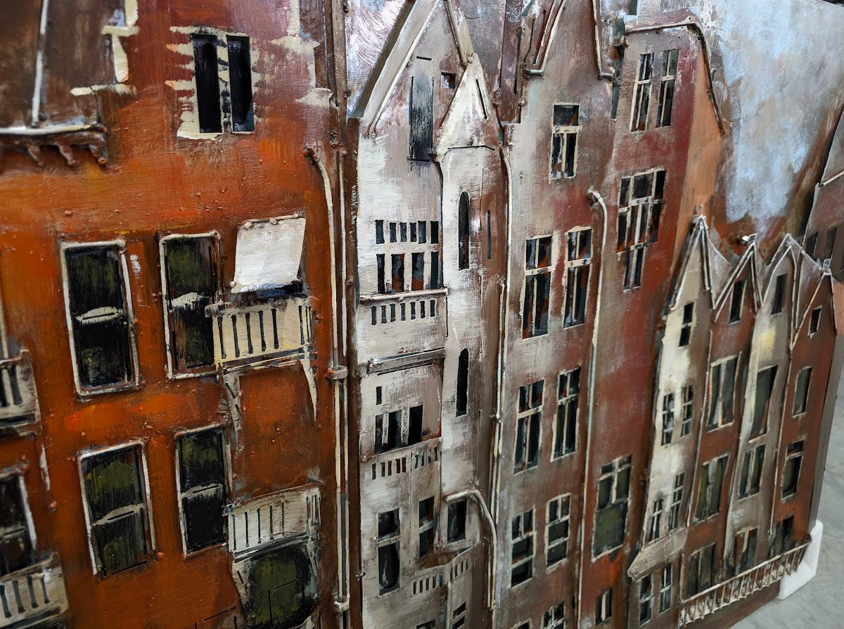 Malerei 3d Metallhäuser entlang des Kanals 120x80cm