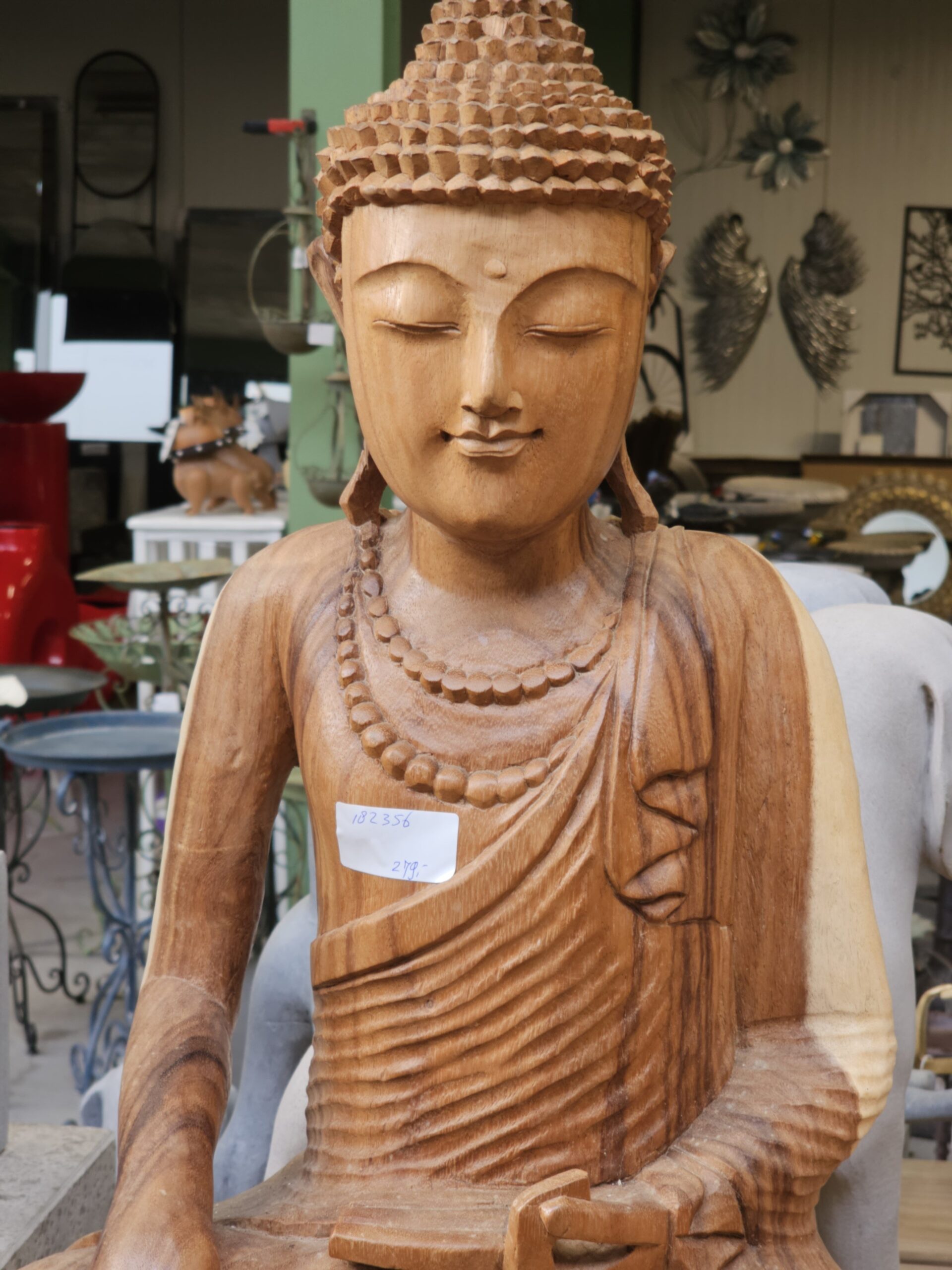 Wooden Buddha statue on lotus 80cm