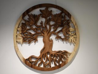 Wandtafel Holz rund Lebensbaum mit Blättern 60cm