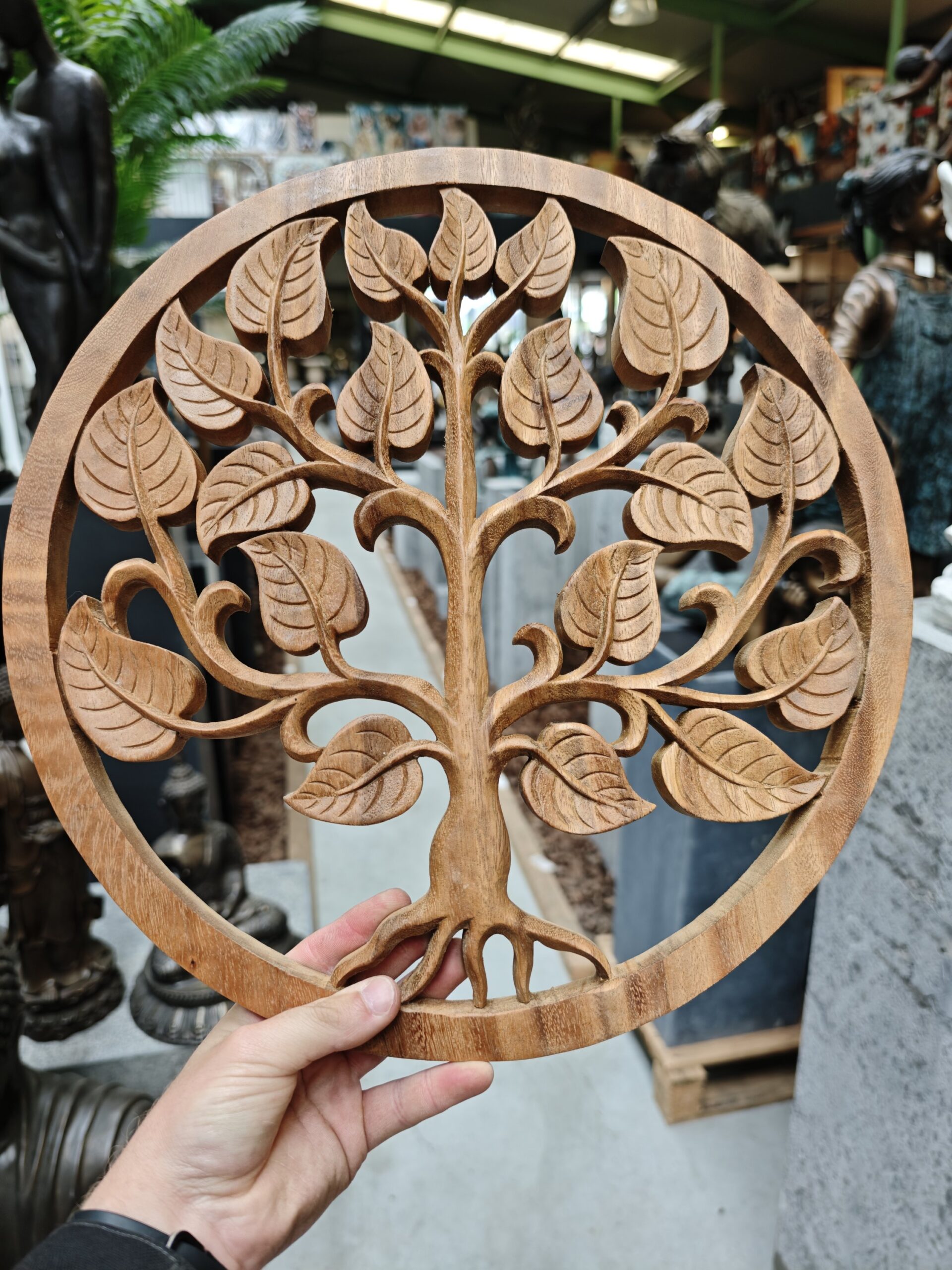 Wandtafel Holz rund Lebensbaum mit Blättern 40cm