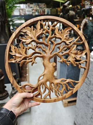 Wandtafel Holz runder Lebensbaum mit großen Blättern 40cm