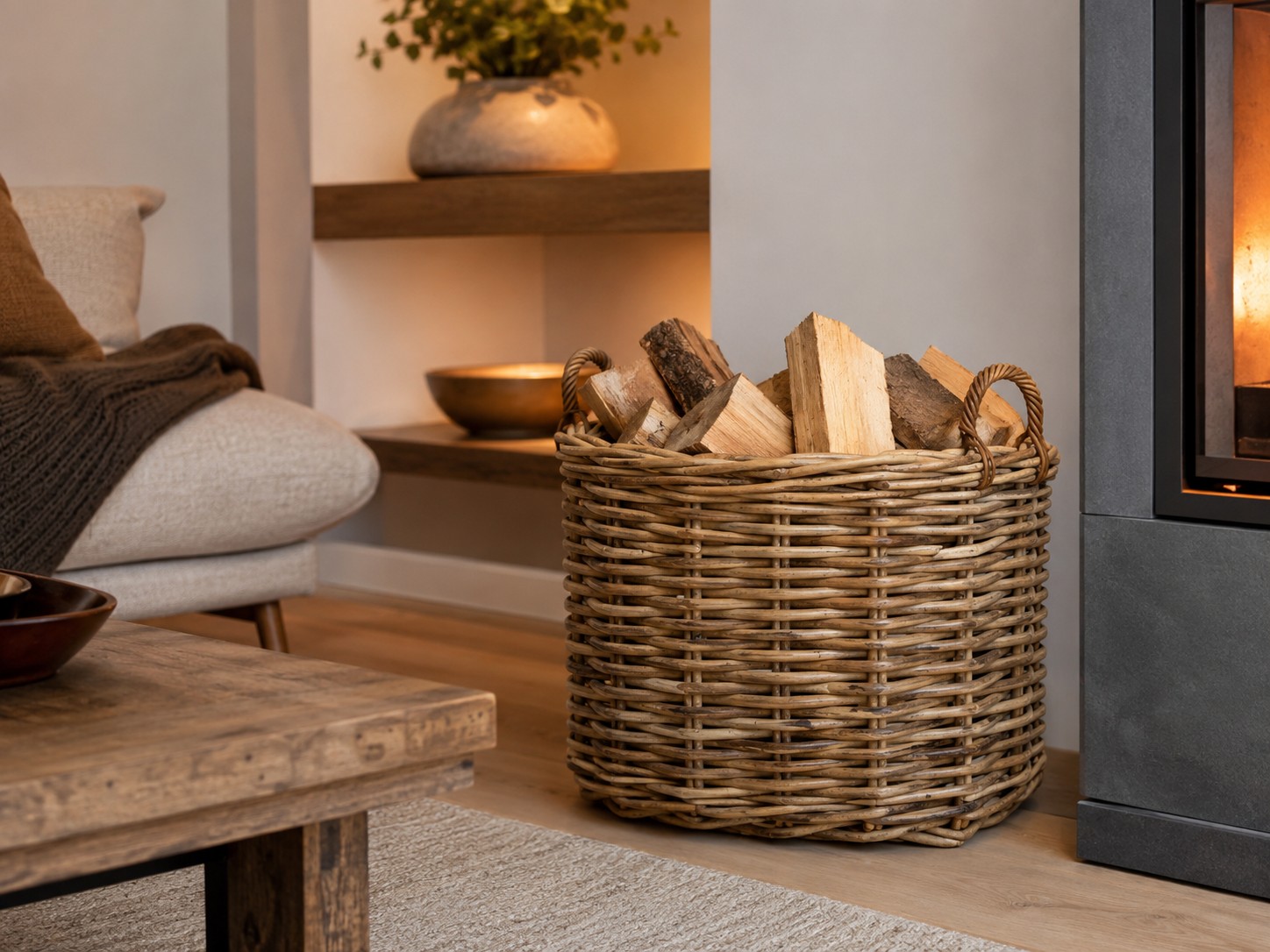 Wicker basket thick rattan cylinder shape XXXL 80cm