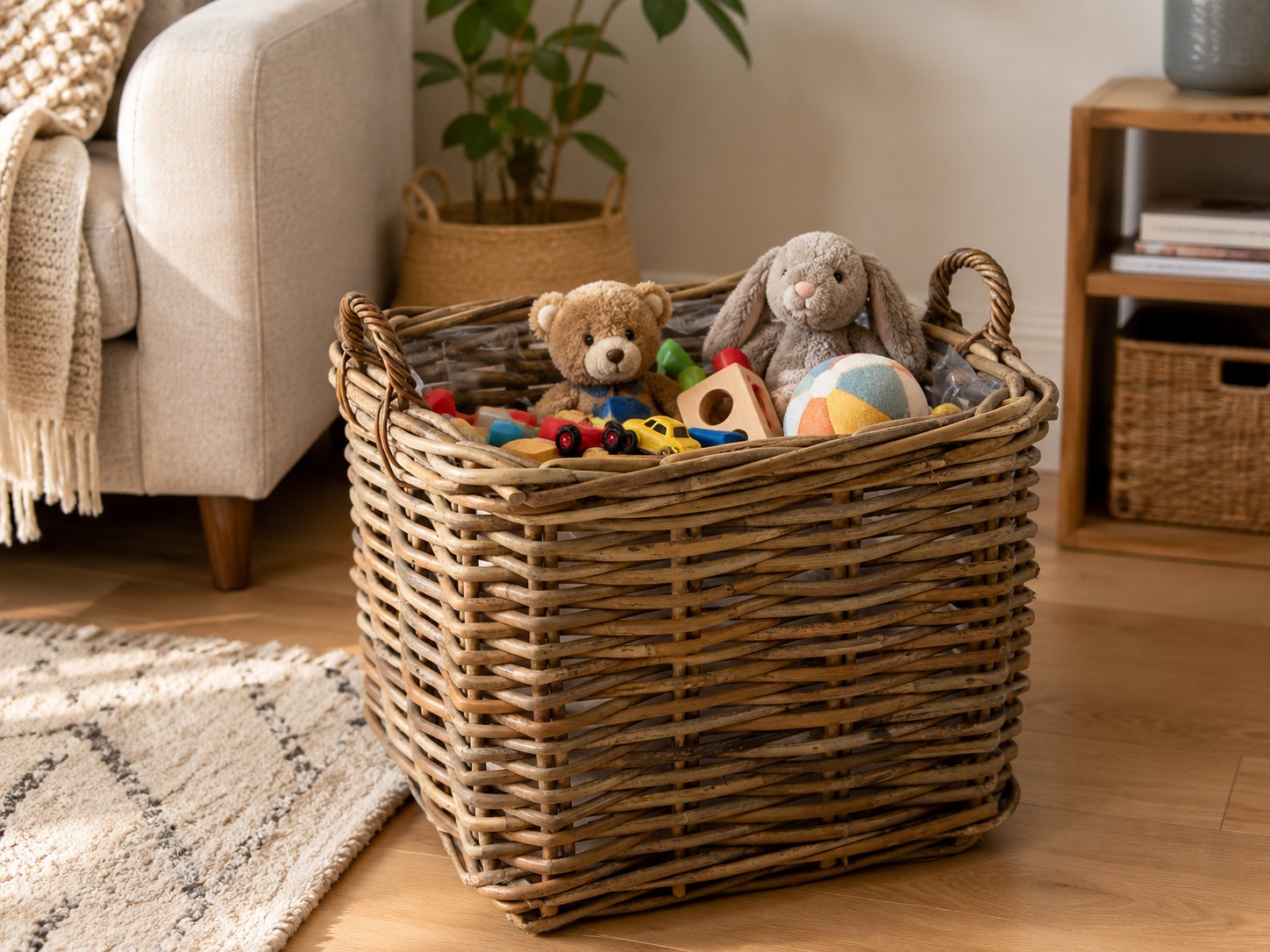 Wicker basket thick rattan square XXL 65cm