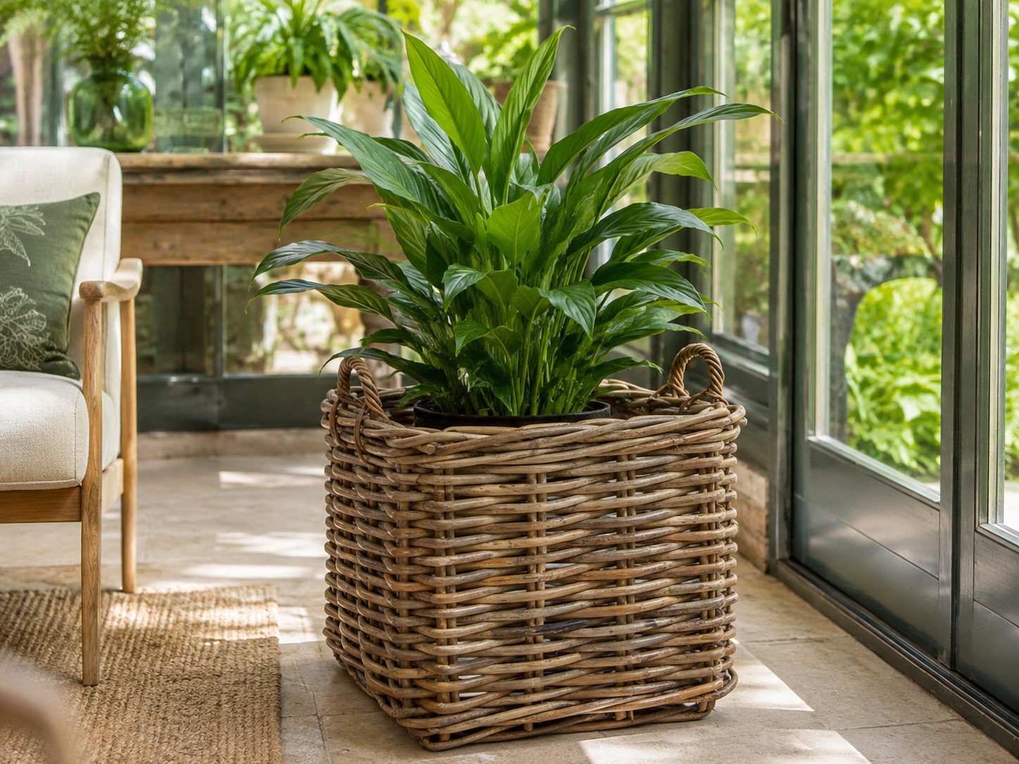 Wicker basket thick rattan square XXL 65cm