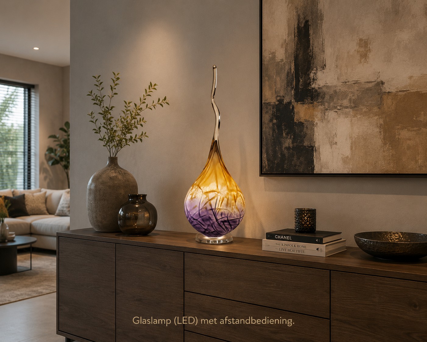 Glasleuchte Arno France Streifen bernstein-violett 65cm