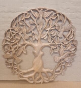 Wandpaneel hout levensboom met vogels zonder rand 59cm