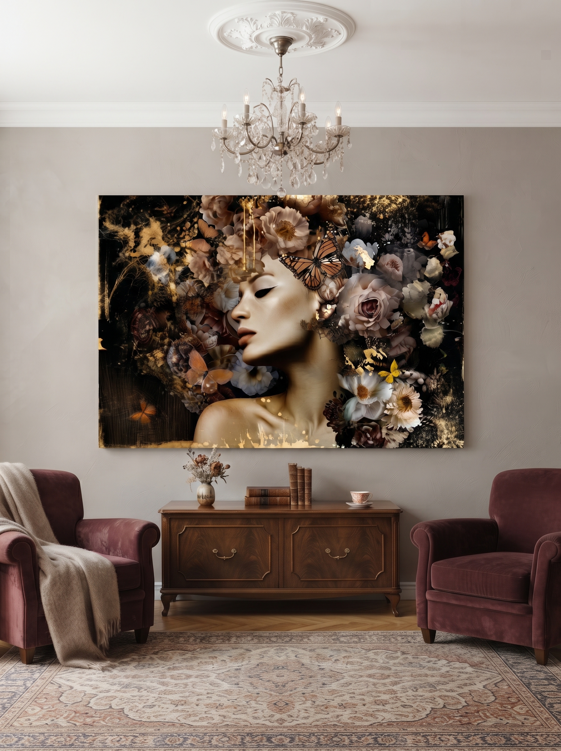 Glass painting Beautiful woman 160x110cm.
