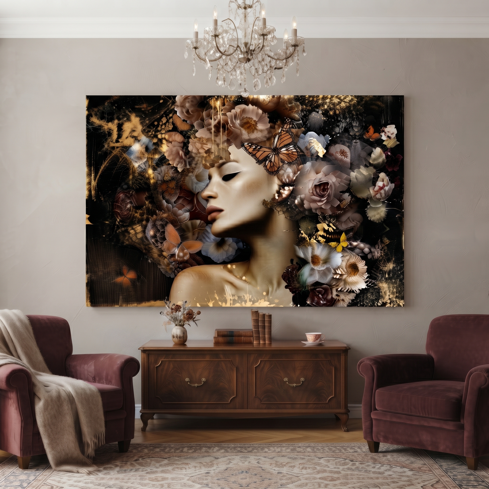 Glass painting Beautiful woman 160x110cm.