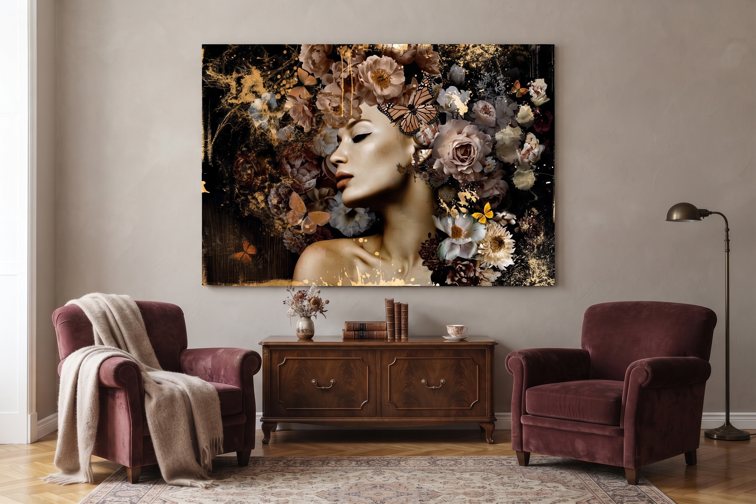Glass painting Beautiful woman 160x110cm.