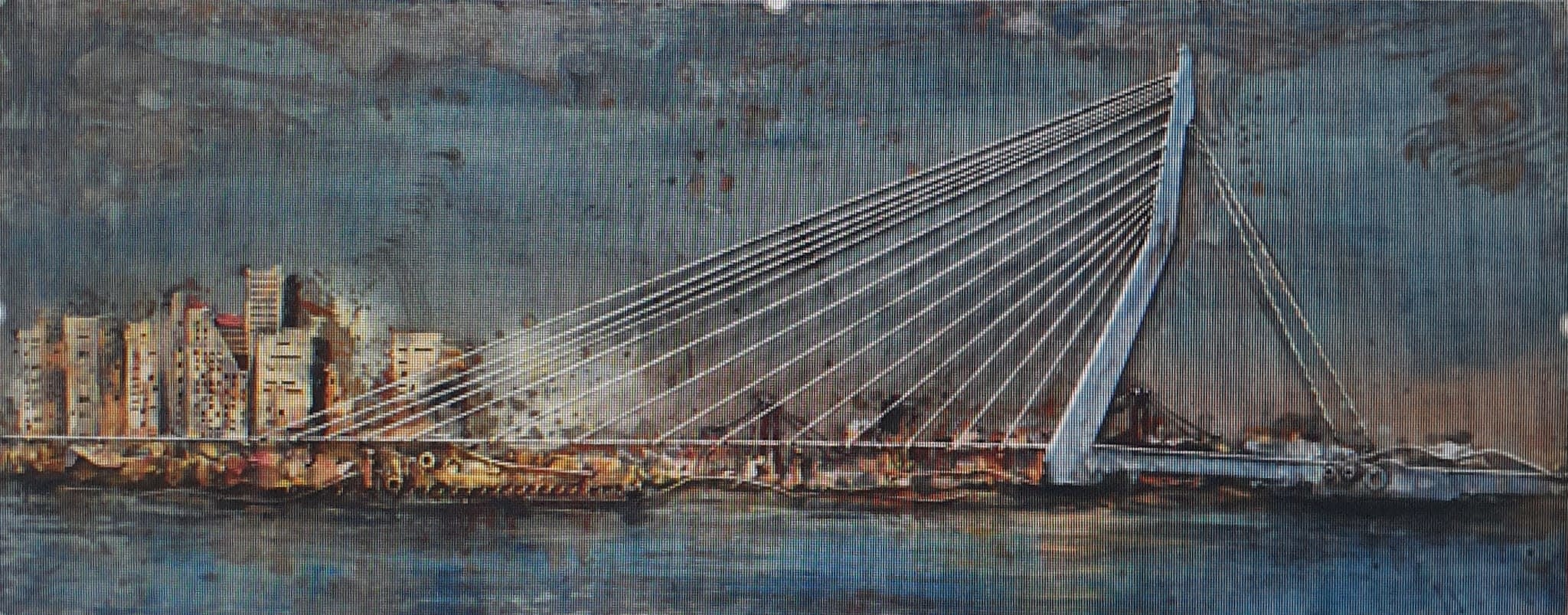 3D metalen schilderij Erasmus brug Rotterdam 60x150cm - Eliassen.nl