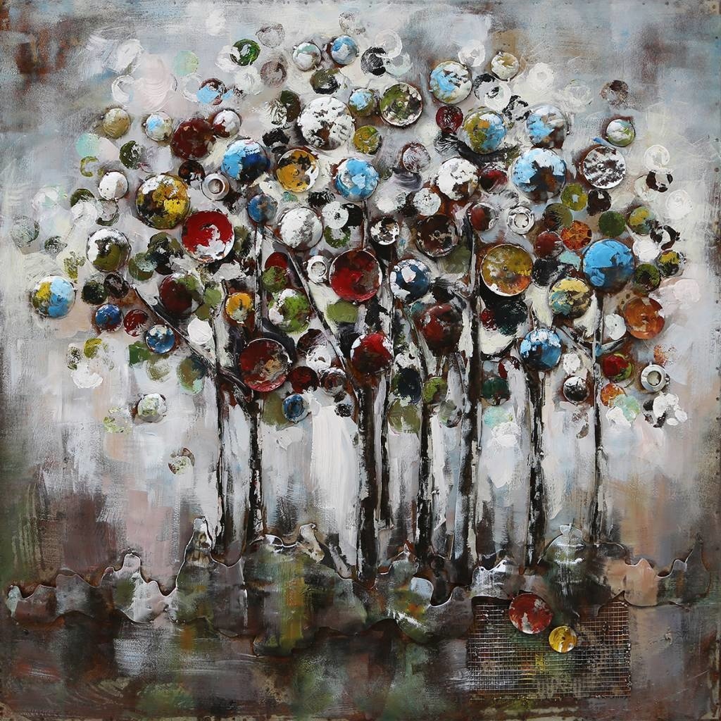 3D schilderij metaal kleurrijke bomen 100x100cm | Eliassen.nl