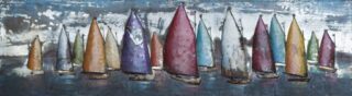 3D schilderij metaal zeilboten op zee 50x180cm - Eliassen.nl