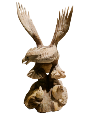 Statue-Holzadler-mit-Junge-40cm