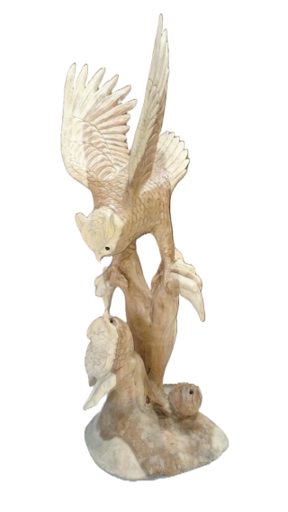 Beeld hout Uil met baby's 80cm eliassen.nl