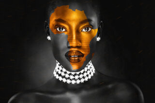 Glasmalerei schwarzes und goldenes Gesicht - eliassen.co.uk