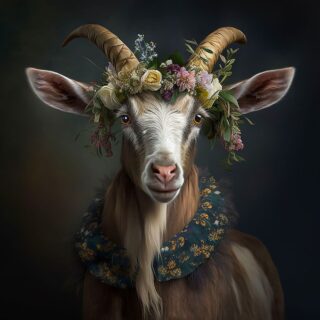 Glass painting Goat with wreath of flowers - Eliassen.nl