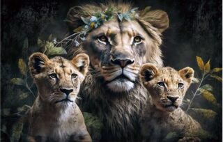 Glasmalerei Löwe mit 2 Jungtieren - Eliassen.nl