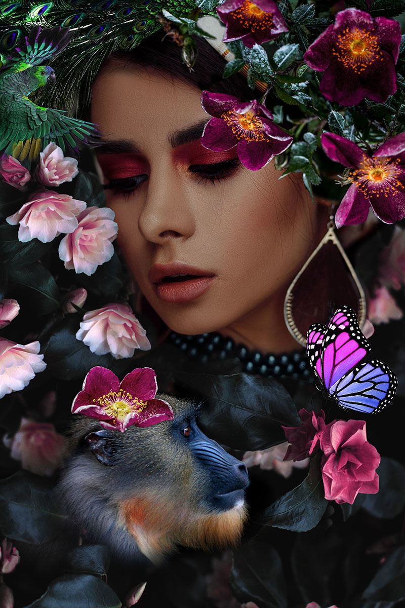 Glasschilderij vrouw met aapje - Eliassen.nl