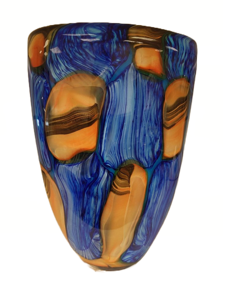 Glazen vaas blauw bruin 30cm hoog - Eliassen.nl