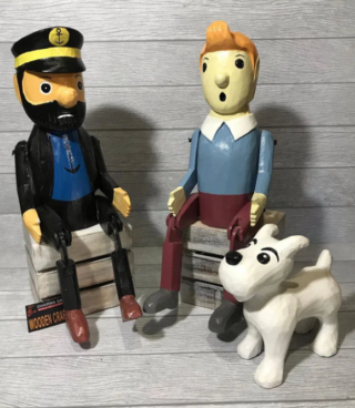 Holzstatuen-Set Tintin mit Kapitän Haddock und Hund Bobby 20cm eliassen.nl