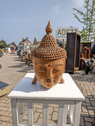Houten beeld Thaise boeddha hoofd 30cm eliassen.nl