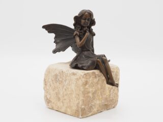 Small bronze figurine Elf sitting with bird - Eliassen.nl