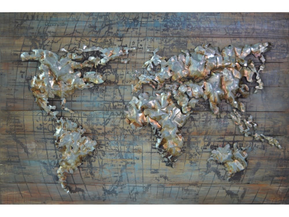 Schilderij wereldkaart metaal 3D | Eliassen.nl