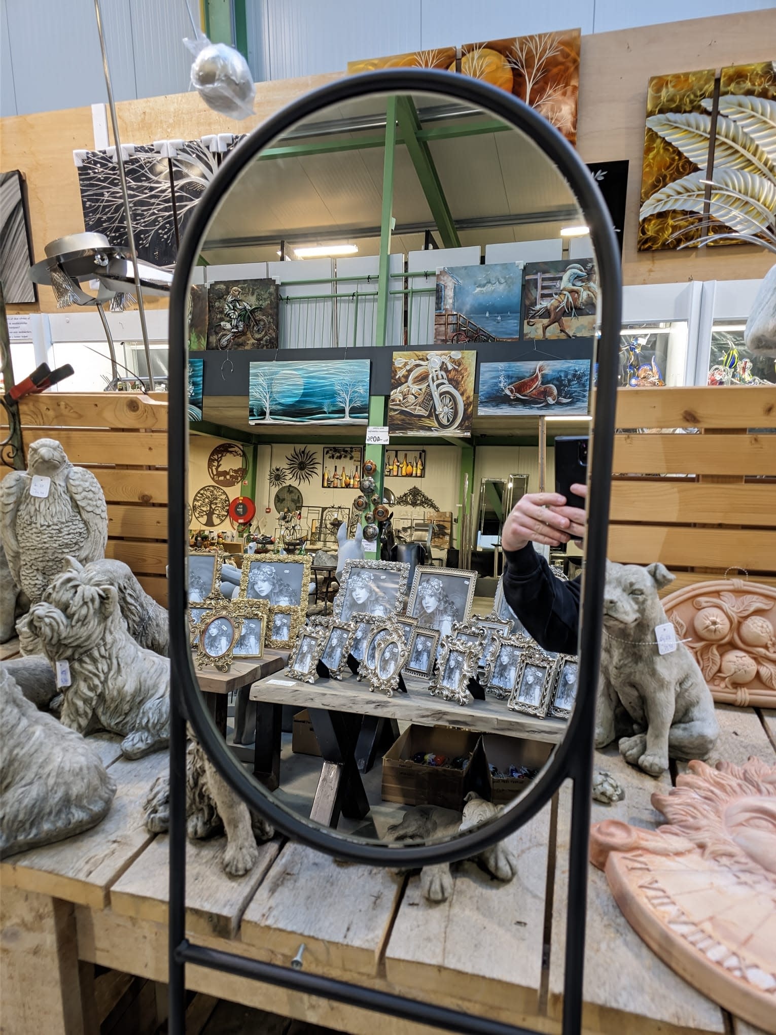 Mirror standing metal round black Boston 40x180cm eliassen.co.uk 1