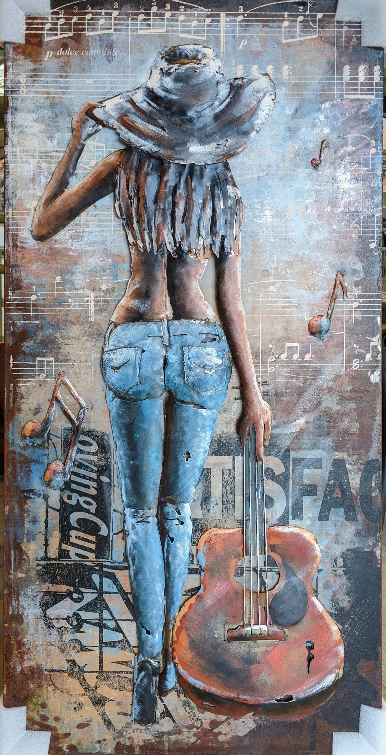 Painting metal Girl with guitar 70x140cm