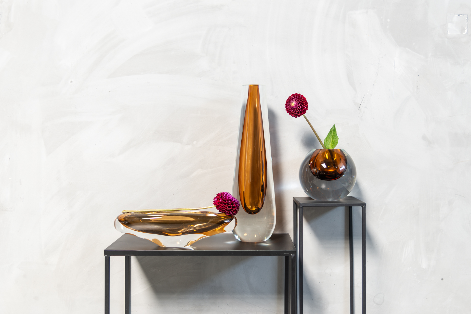 Vase/bowl glass heavy oval amber 37cm