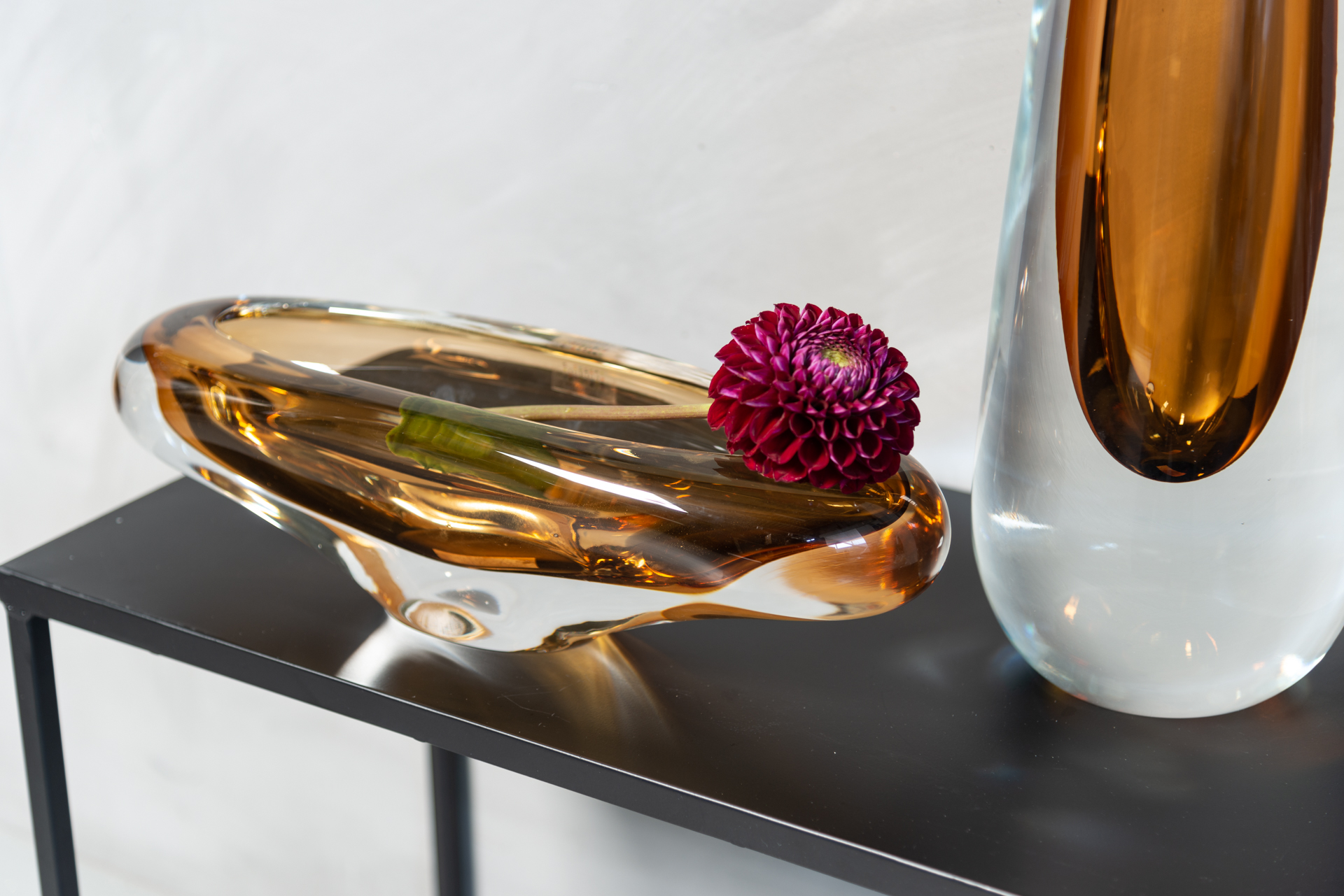 Vase/bowl glass heavy oval amber 37cm