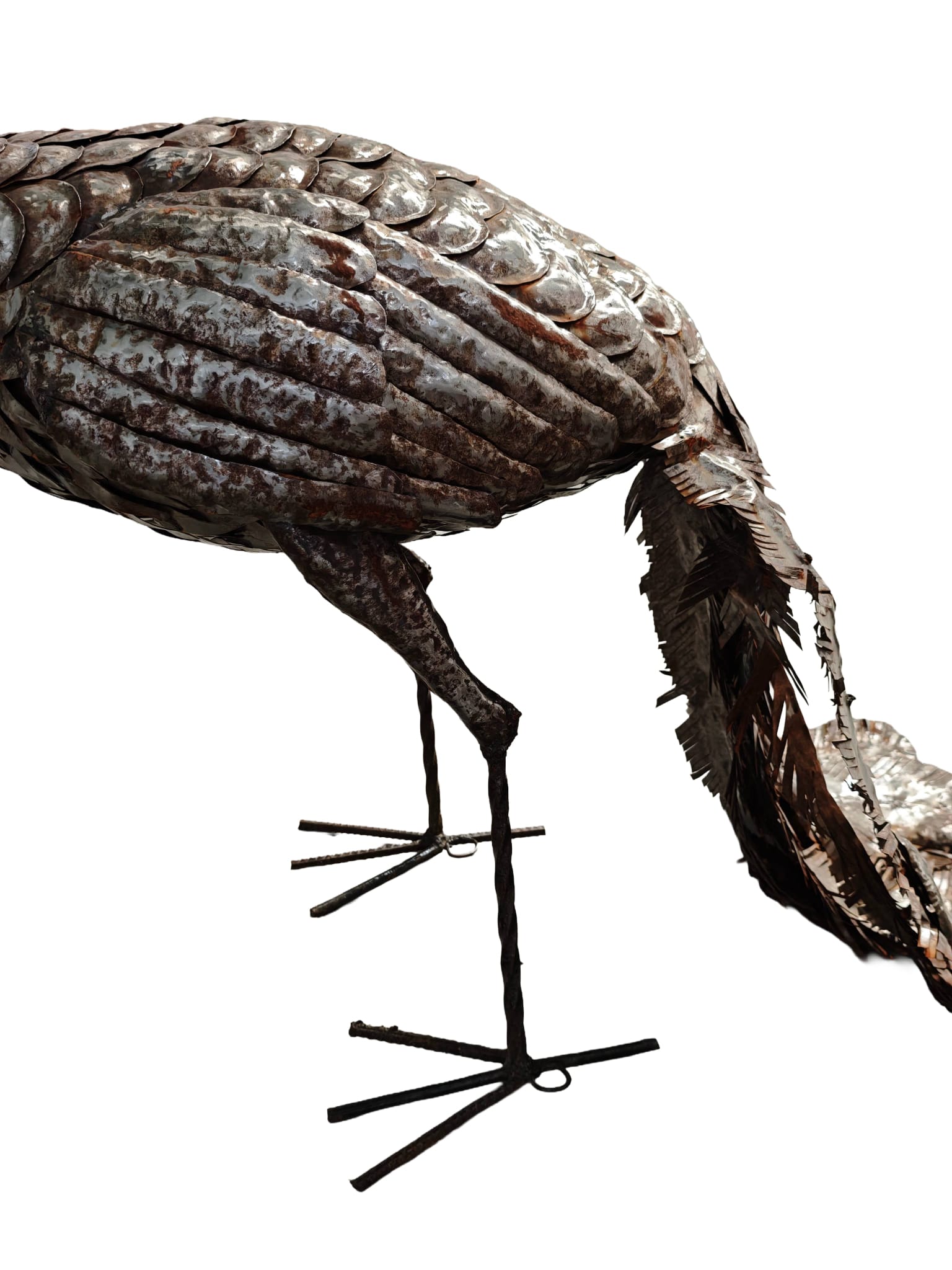 Groot tuinbeeld Pauw van metaal staart omlaag 170cm eliassen.nl