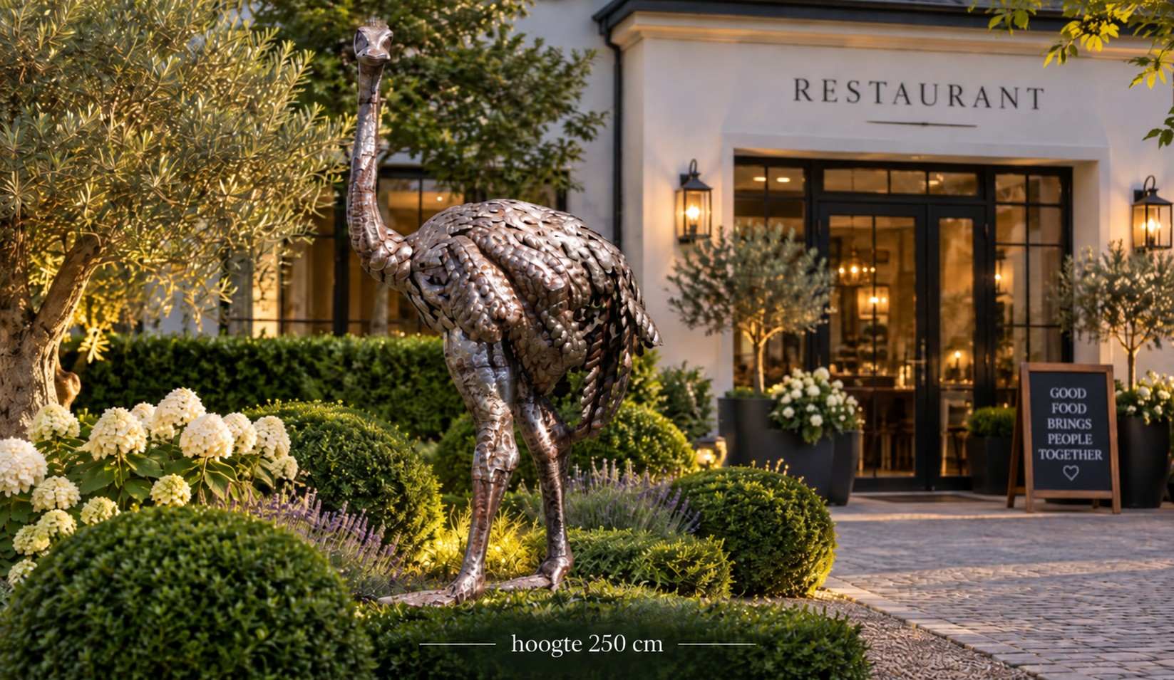 Super large garden statue of metal Ostrich with head up 240cm