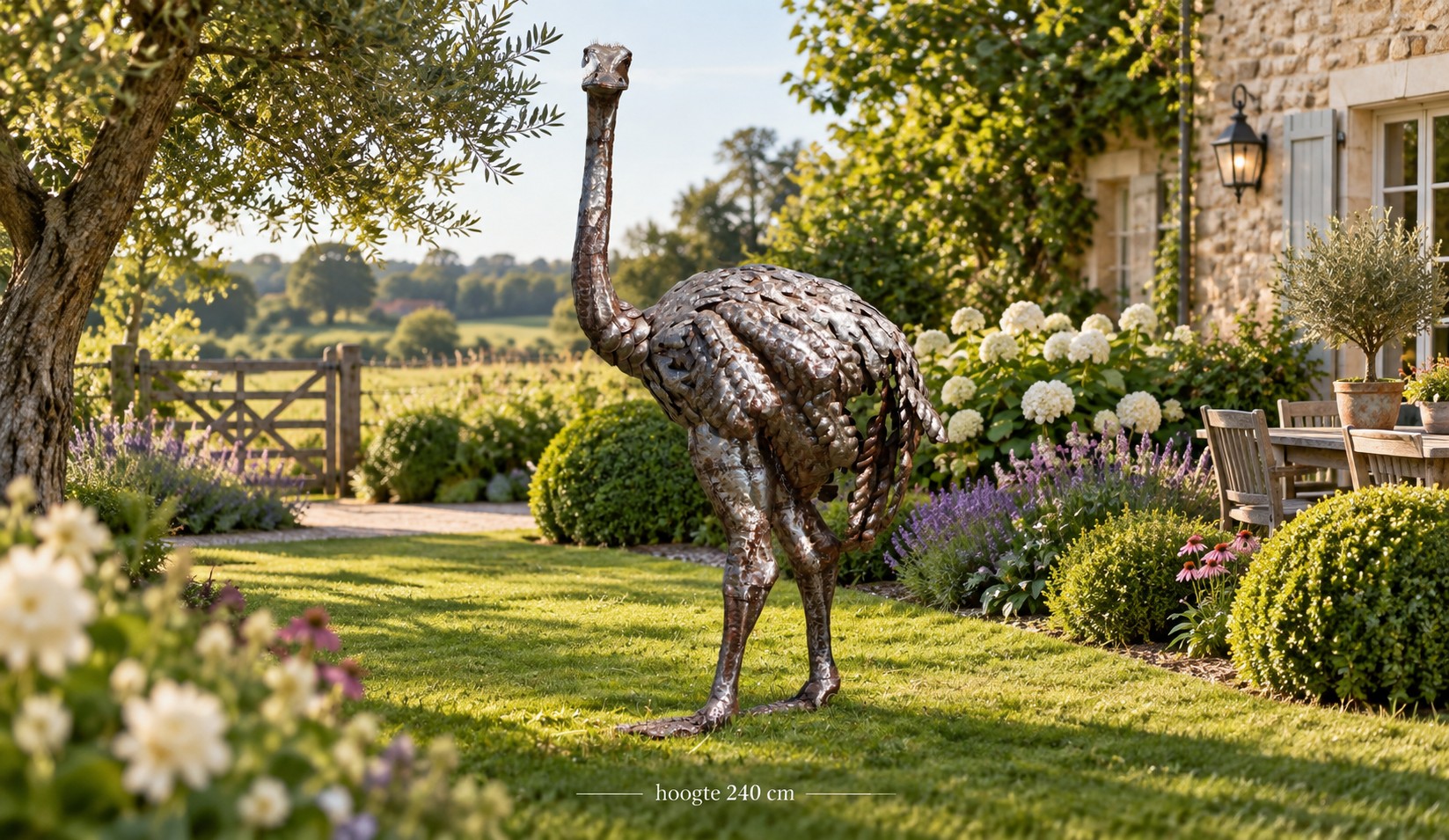 Super large garden statue of metal Ostrich with head up 240cm