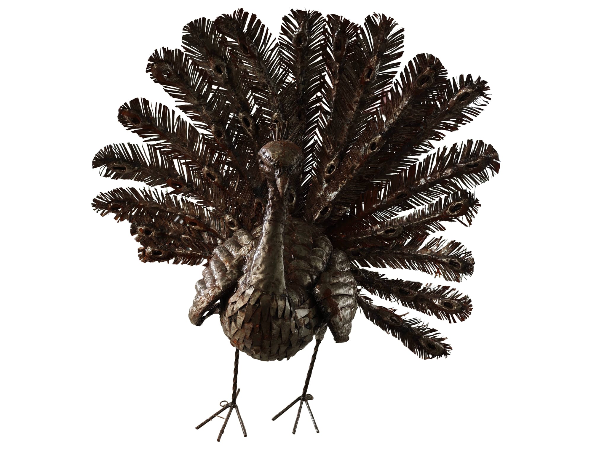 Supergroot tuinbeeld pronkende Pauw met gespreide staart van metaal 160cm eliassen.nl 6