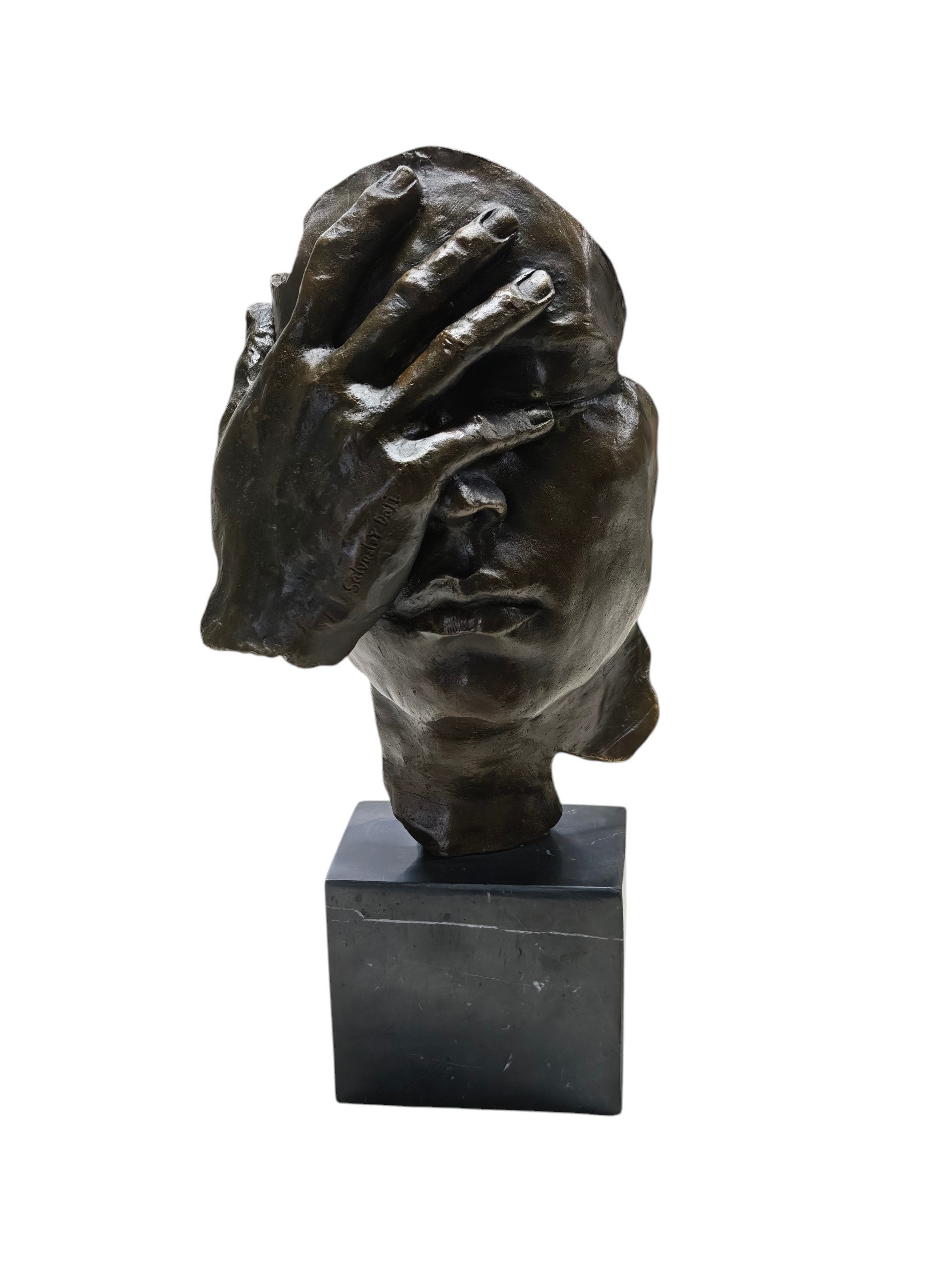 Sculptuur brons Hand voor hoofd 42cm