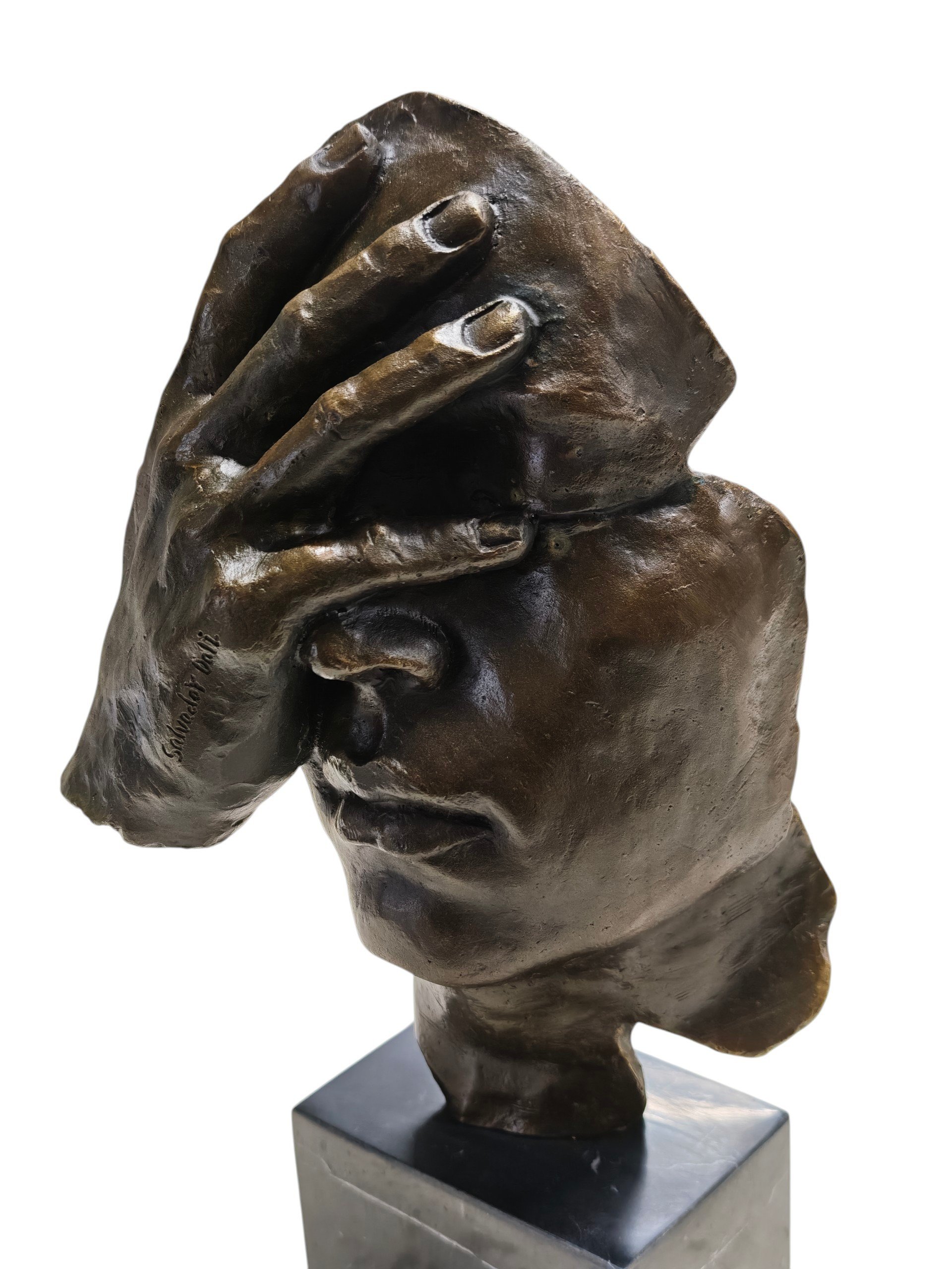 Sculptuur brons Hand voor hoofd 42cm