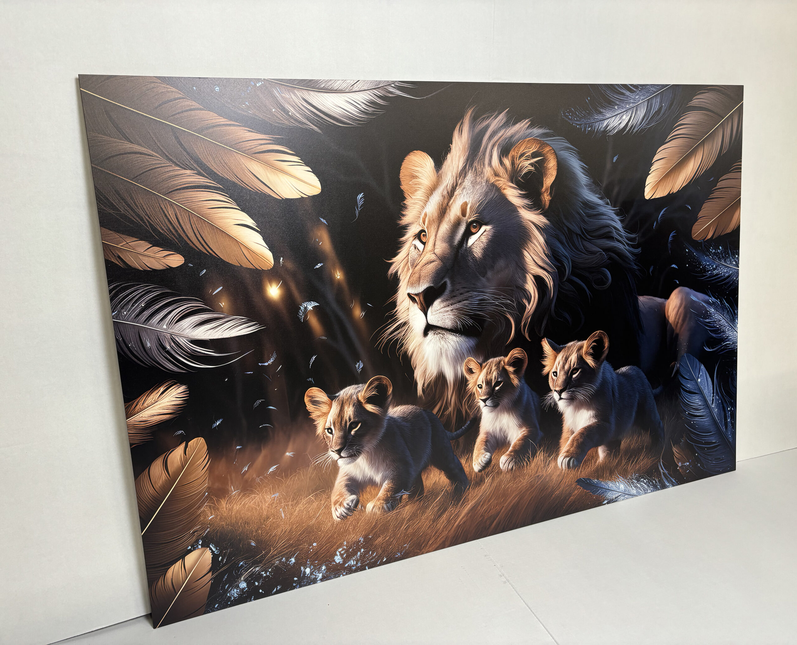 Schilderij Deco paneel Lion feathers in 4 maten