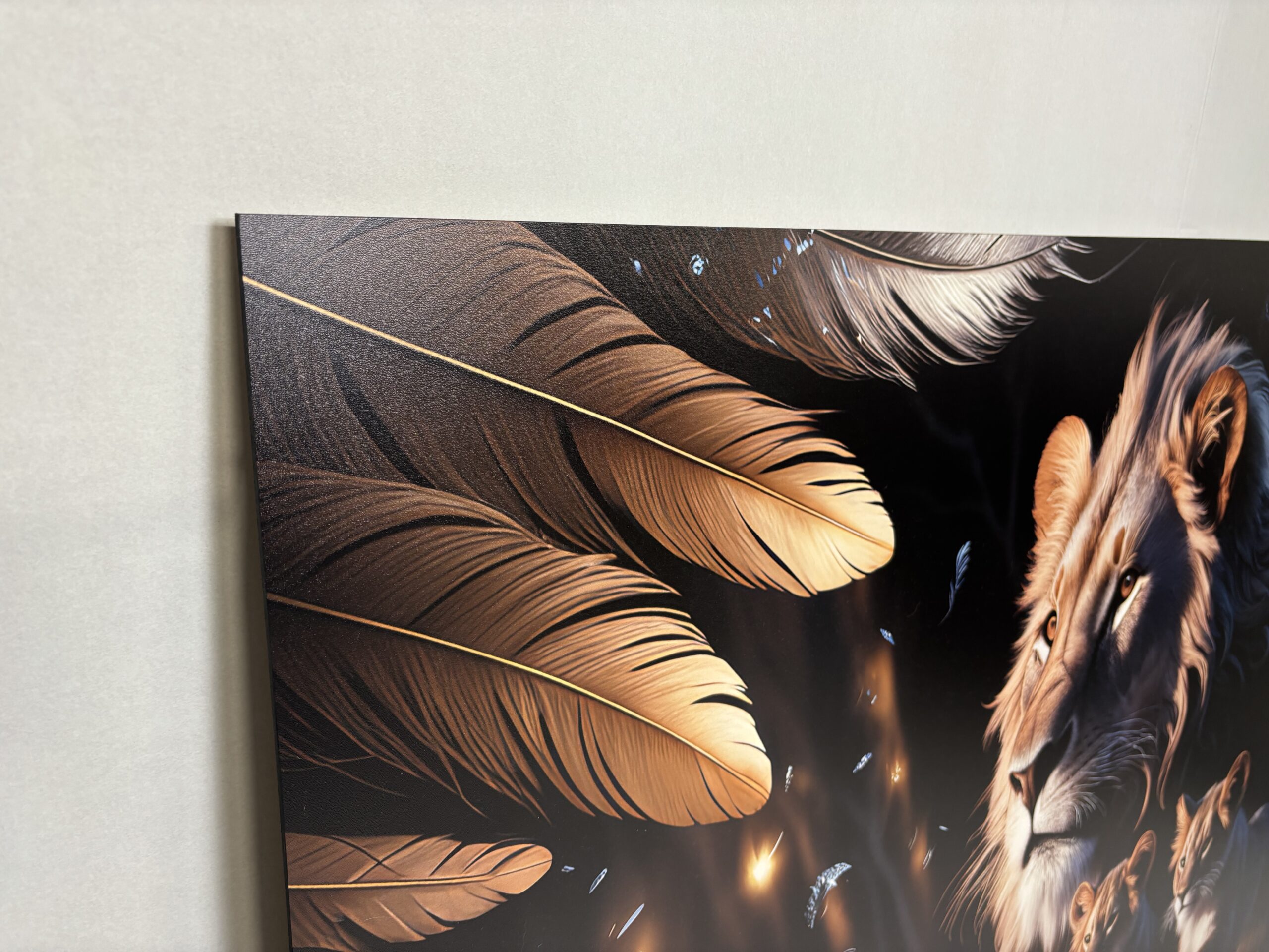 Schilderij Deco paneel Lion feathers in 4 maten